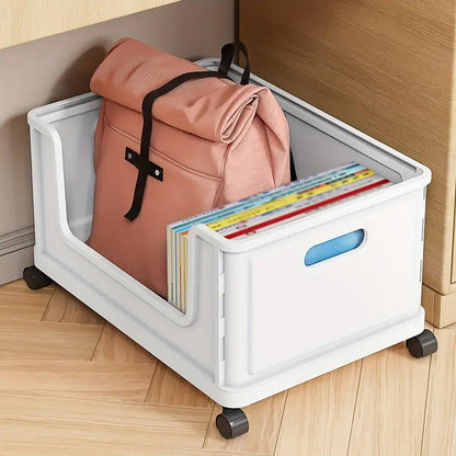 Under Desk Book Storage Box with Wheels Movable Classroom Student Organiser Rack - Blue