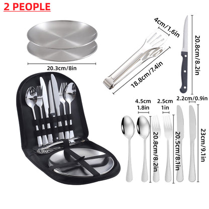 10PCS Camping Cutlery Set - Complete Outdoor Picnic Utensils with Plates, Spoons, Forks and Knives