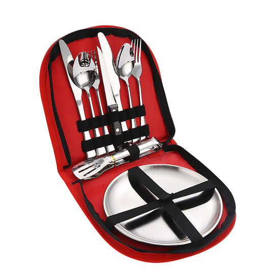 10PCS Camping Cutlery Set - Complete Outdoor Picnic Utensils with Plates, Spoons, Forks and Knives