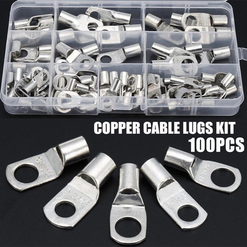 240Pcs 4WD Cable Lug Ring Battery Copper Tube Connector Kits Terminal Crimper - 100X SC6-SC25 Cable Lug Kits+Heat Shrink Tube