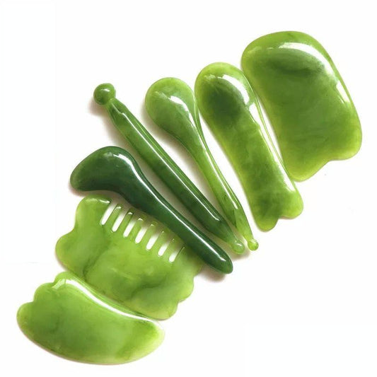 7-Piece Facial Tendon Stick & Scraping Board Set For Meridian Acupuncture Green