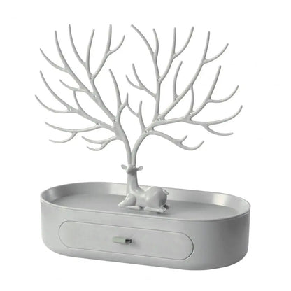 Vibe Geeks Antlers Tree Tower Jewelry Display Stand for Ring Earrings Necklace Bracelet - Green Drawer Model