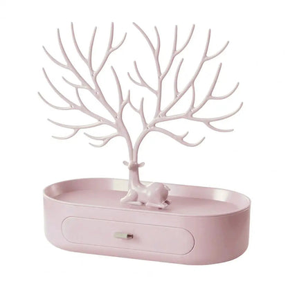 Vibe Geeks Antlers Tree Tower Jewelry Display Stand for Ring Earrings Necklace Bracelet - Green Drawer Model
