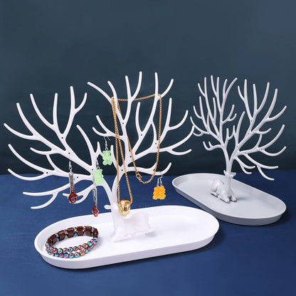 Vibe Geeks Antlers Tree Tower Jewelry Display Stand for Ring Earrings Necklace Bracelet - Green Drawer Model