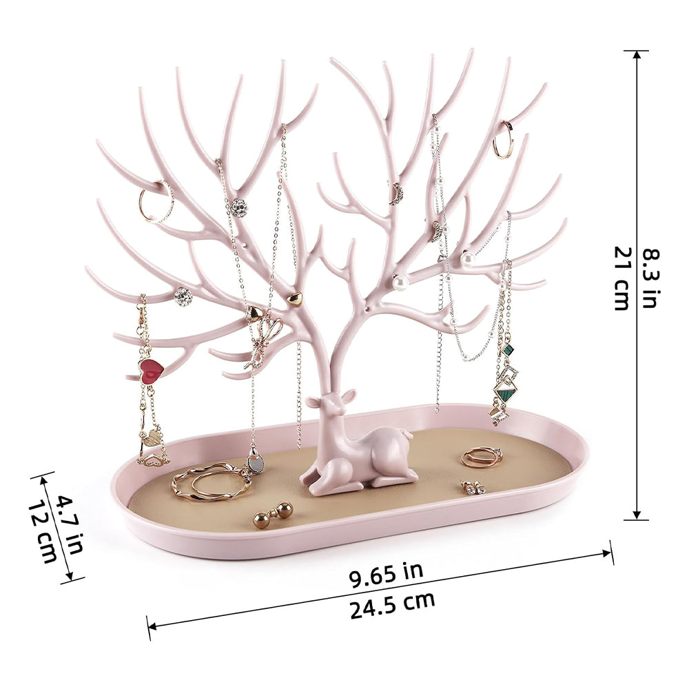 Vibe Geeks Antlers Tree Tower Jewelry Display Stand for Ring Earrings Necklace Bracelet - Grey Drawer Model