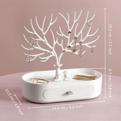 Vibe Geeks Antlers Tree Tower Jewelry Display Stand for Ring Earrings Necklace Bracelet - Grey Drawer Model