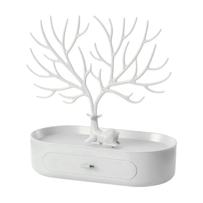 Vibe Geeks Antlers Tree Tower Jewelry Display Stand for Ring Earrings Necklace Bracelet - Pink Drawer Model