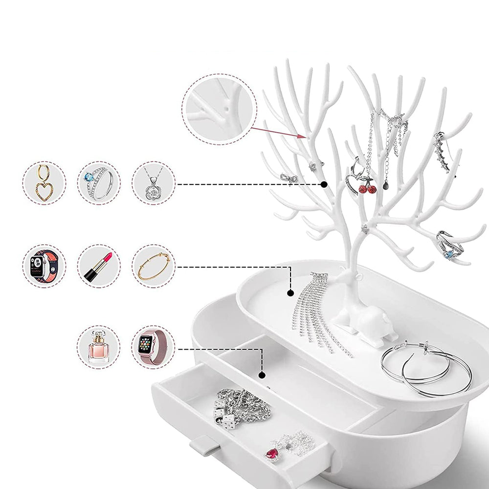 Vibe Geeks Antlers Tree Tower Jewelry Display Stand for Ring Earrings Necklace Bracelet - Pink Drawer Model