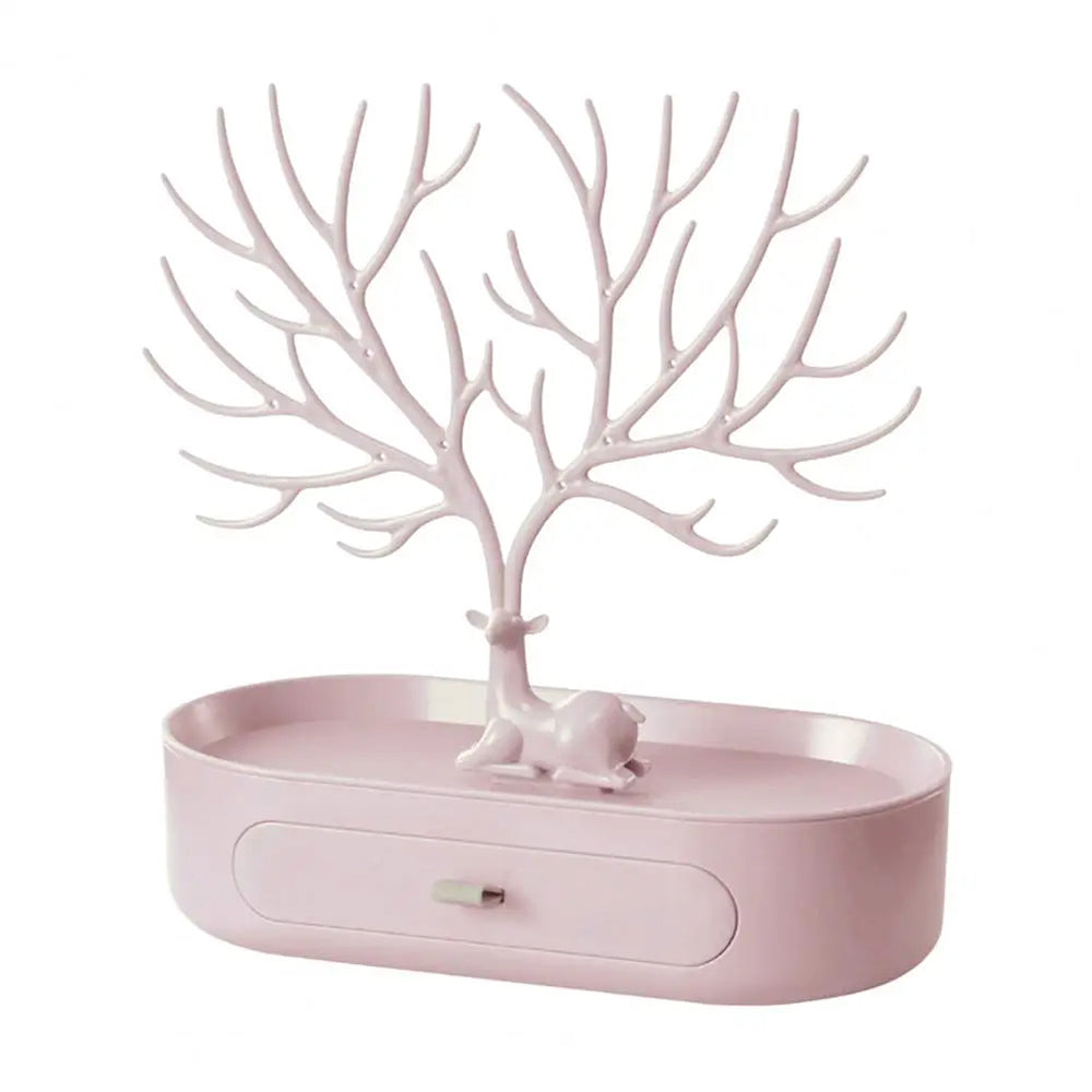 Vibe Geeks Antlers Tree Tower Jewelry Display Stand for Ring Earrings Necklace Bracelet - White Drawer Model