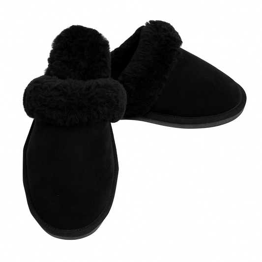 Sheepskin Wool Womens Slippers Scuffs Slip On Winter Ugg Slippers in Black - 7