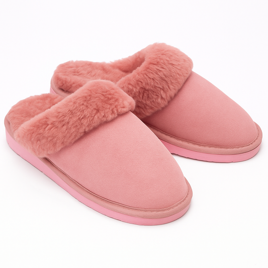 Sheepskin Wool Womens Slippers Scuffs Slip On Winter Ugg Slippers in Pink - 6