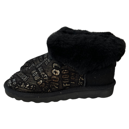 Womens Australian Sheepskin Wool Fur Mini UGG Ankle Boots in Gold Black - 6