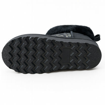 Womens Australian Sheepskin Wool Fur Mini UGG Ankle Boots in Gold Black - 6