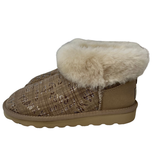 Womens Australian Sheepskin Wool Fur Mini UGG Ankle Boots in Gold Sand - 5