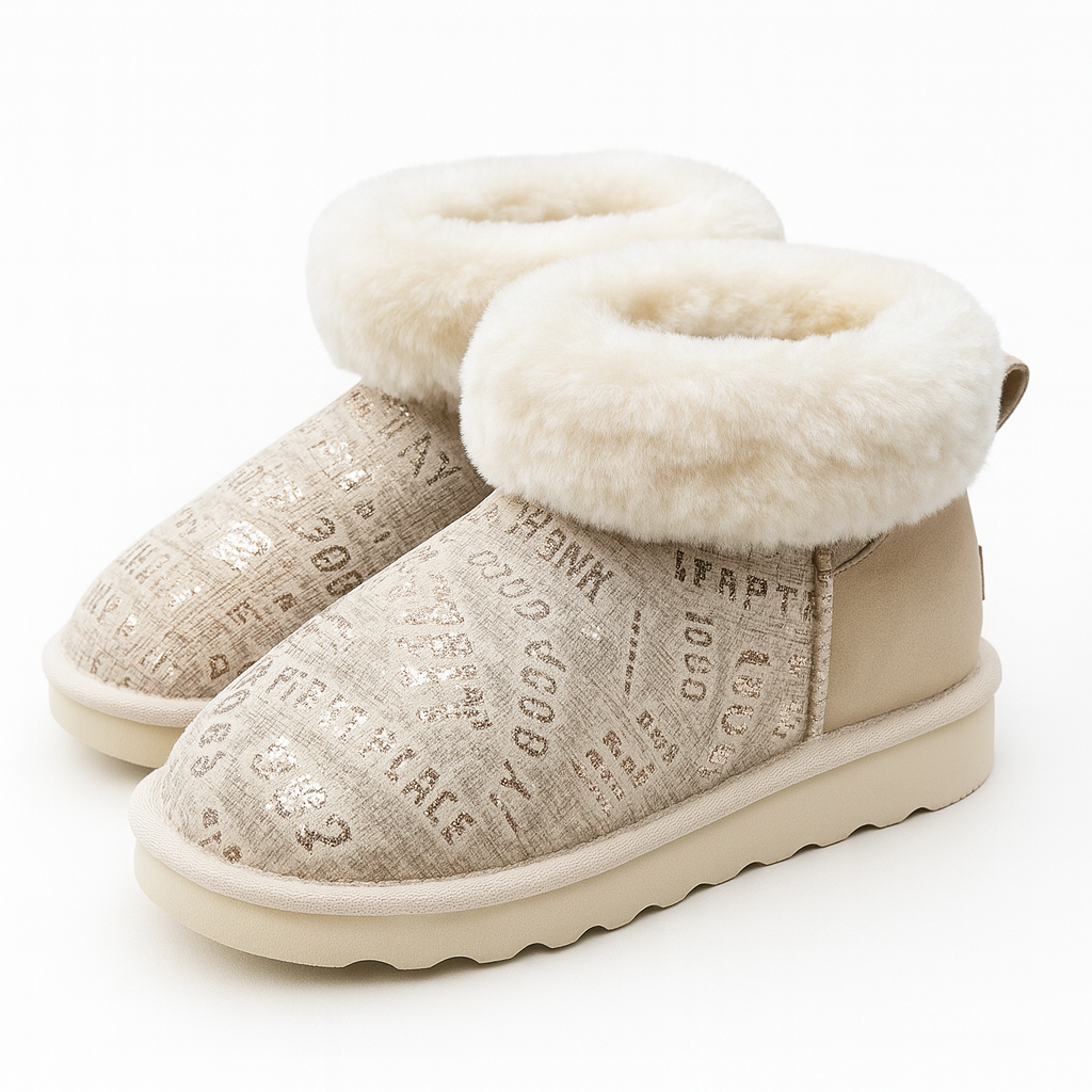 Womens Australian Sheepskin Wool Fur Mini UGG Ankle Boots in Gold Sand - 8