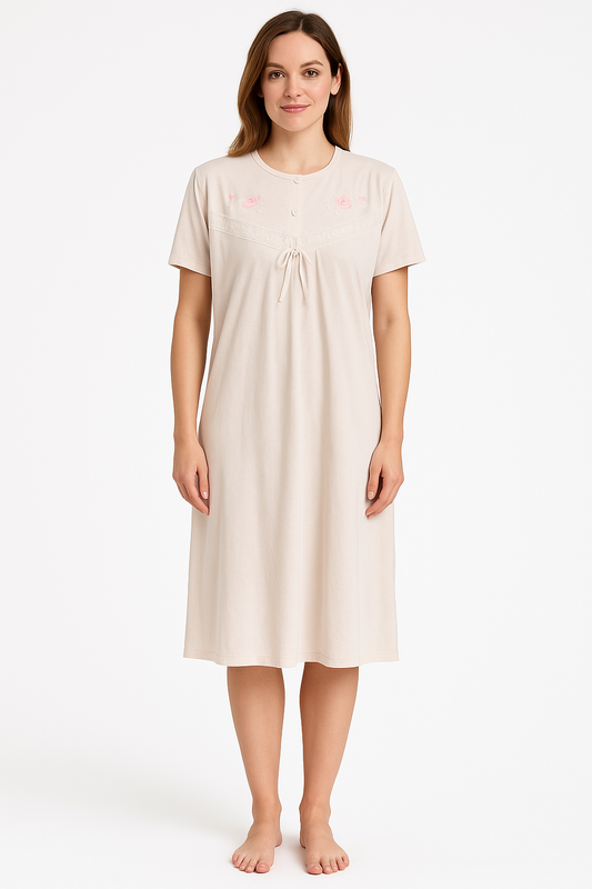 Womens Ladies Cotton Blend Nightie Night Gown Pajamas Pyjamas Sleepwear PJ - Pink - 20