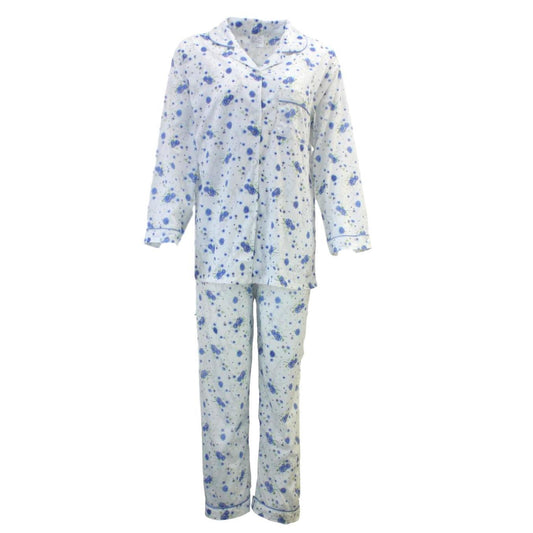 Womens PYJAMAS PJs Set Pajamas Ladies Cotton PJ Womens Long Sleeve Sleepwear - Blue - 20