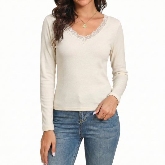 Womens Thermal Cotton Long Sleeve Spencer Tops Long Sleeve Underwear in Beige - 10-12