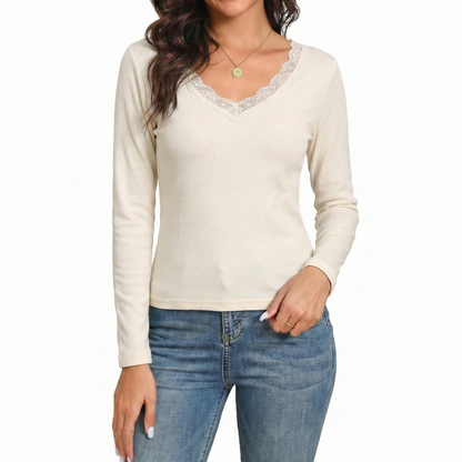 Womens Thermal Cotton Long Sleeve Spencer Tops Long Sleeve Underwear in Beige - 14-16