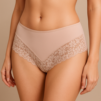 Womens Lace Boyshort Boyleg Full Briefs Underwear Undies in Beige - 12