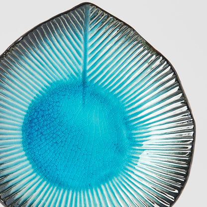 Plate Leaf Shape 16cm Sky Blue Glaze