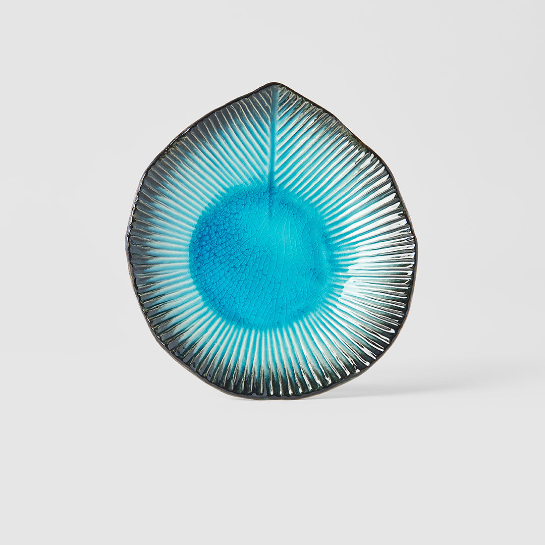 Plate Leaf Shape 16cm Sky Blue Glaze