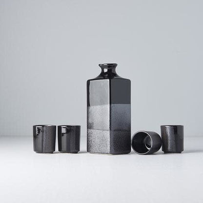 Sake Set 5pcs Gunmetal Black Glaze