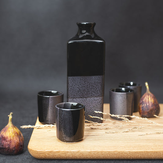 Sake Set 5pcs Gunmetal Black Glaze