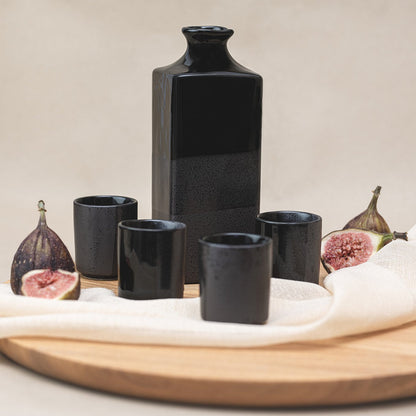 Sake Set 5pcs Gunmetal Black Glaze