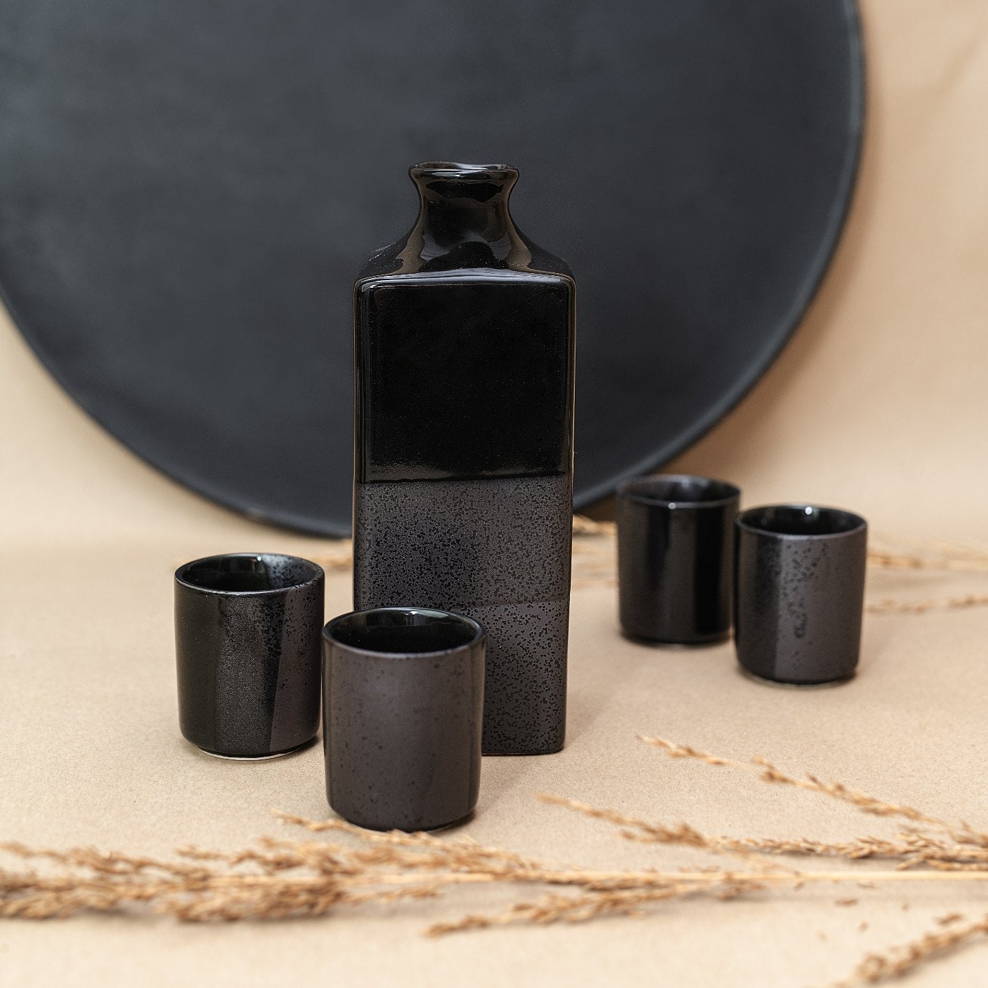 Sake Set 5pcs Gunmetal Black Glaze