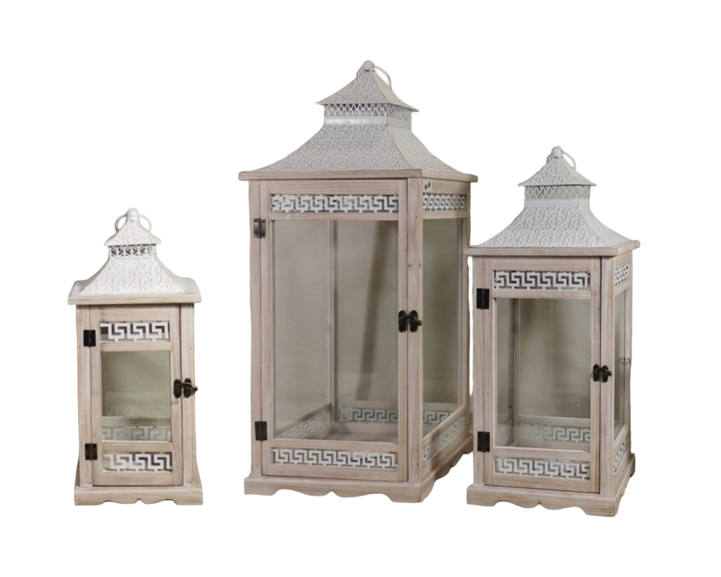 Set 3 Wooden Aegean Heritage Lanterns 77cm