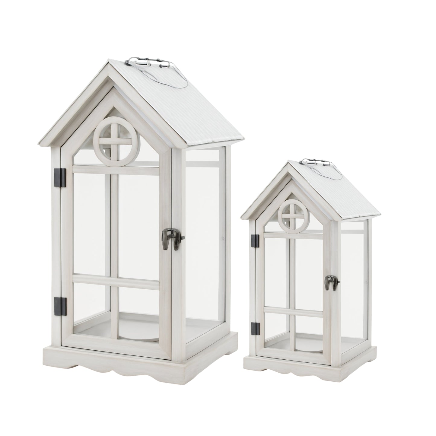 Set 2 Wooden House Lanterns 53cm