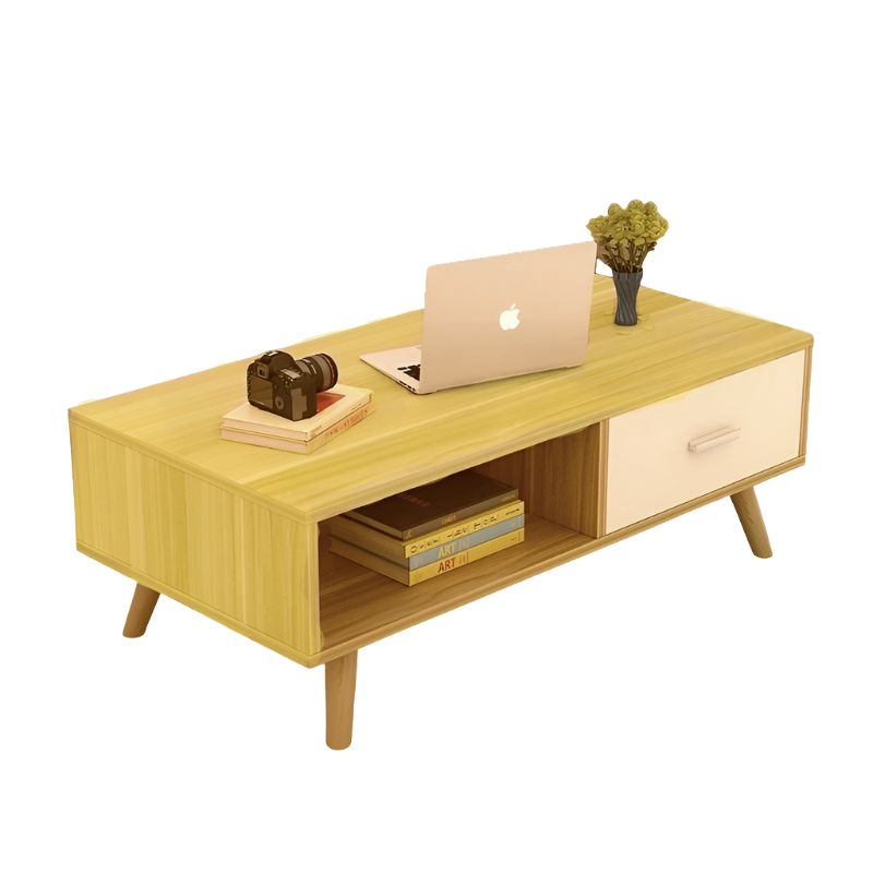 NNECN Coffee Table with Storage Drawer and Open Shelf - Modern Living Room Furniture