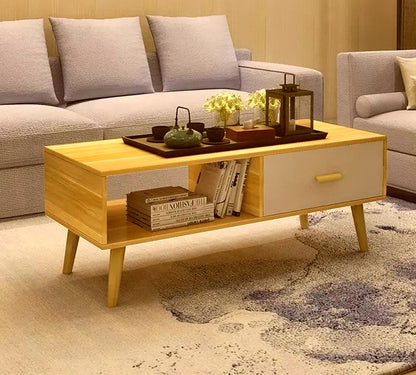 NNECN Coffee Table with Storage Drawer and Open Shelf - Modern Living Room Furniture