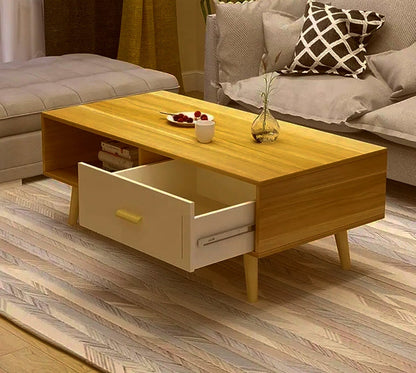 NNECN Coffee Table with Storage Drawer and Open Shelf - Modern Living Room Furniture