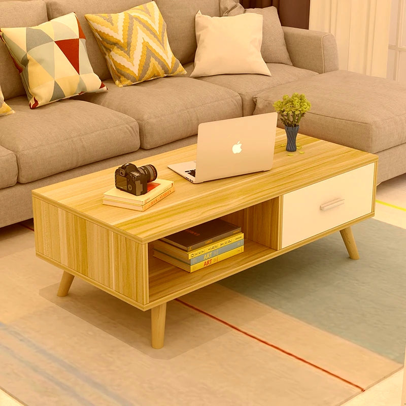 NNECN Coffee Table with Storage Drawer and Open Shelf - Modern Living Room Furniture
