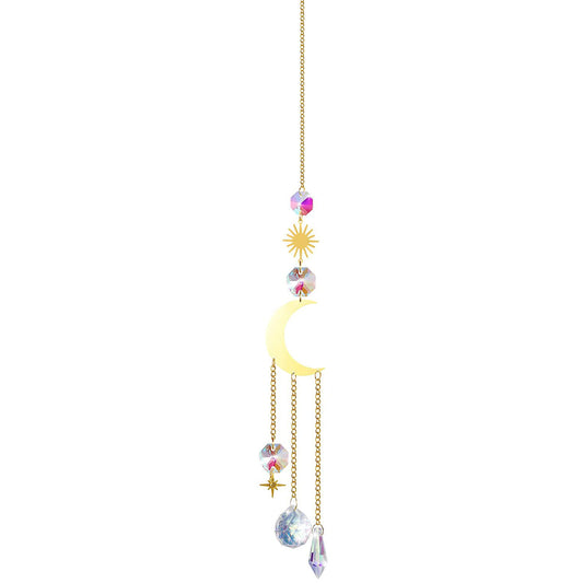(Style 4) 4 pcs Crystal Wind Chimes-Sun Catcher Star Moon Dream Catcher for Window 32cm