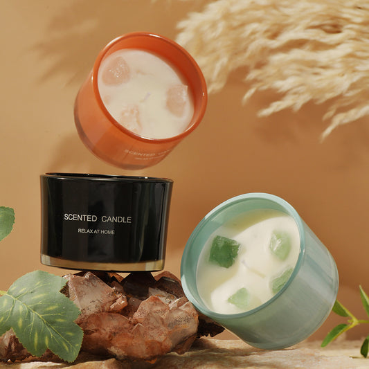 3 PCS (Misty Morning)Macaron Crystal Stone Scented Candle - Aromatherapy Gift