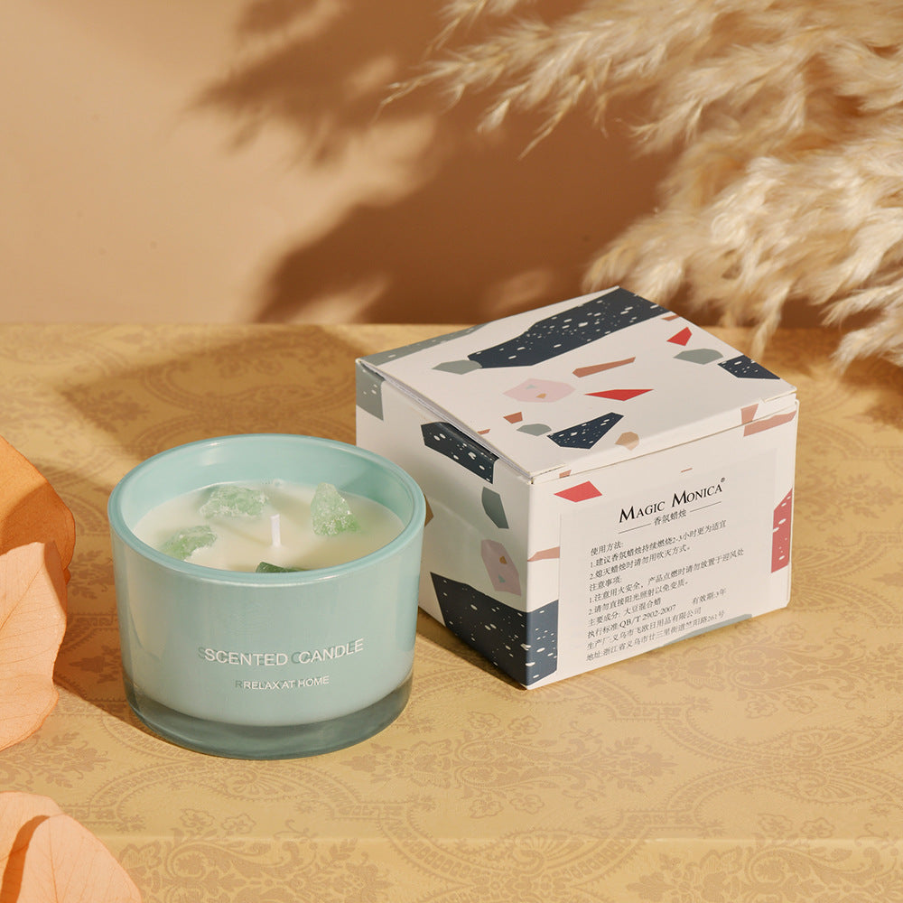 3 PCS (Blue bell)Macaron Crystal Stone Scented Candle - Aromatherapy Gift