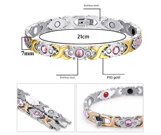 Magnetic Therapy Bracelet - Anti-Allergy Jewelry with Gemstone Design and Health Benefits(Rose Gold)