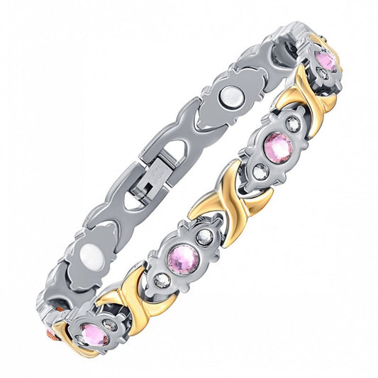Magnetic Therapy Bracelet - Anti-Allergy Jewelry with Gemstone Design and Health Benefits(Silver Gold)