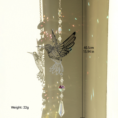 (Style A)2 PCS Hummingbird Metal Suncatcher with Crystal Accents - for Window or Wall Indoor Hanging Ornament