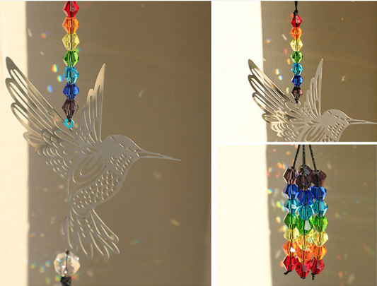 (Style C)2 PCS Hummingbird Metal Suncatcher with Crystal Accents - for Window or Wall Indoor Hanging Ornament
