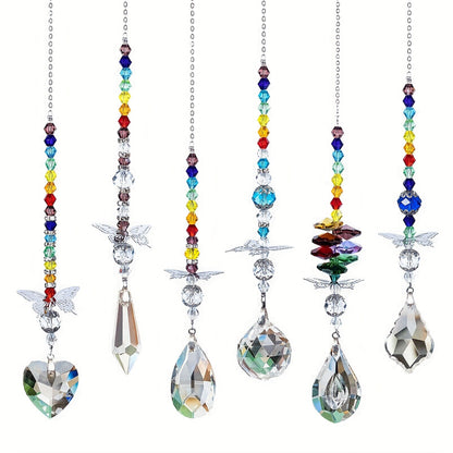 Set of 6 Crystal Suncatcher Hanging Ornaments - Butterfly Star Moon Prism Window Decor
