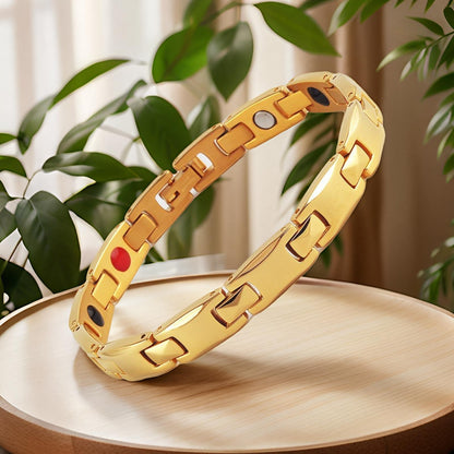 Gold Women's Titanium Steel Magnetic Bracelet with Negative Ions and Germanium Elements