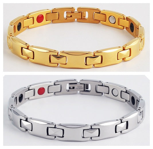 Silver Women's Titanium Steel Magnetic Bracelet with Negative Ions and Germanium Elements