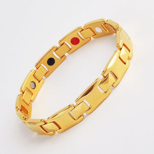 Gold Men's Titanium Steel Magnetic Bracelet with Negative Ions and Germanium Elements