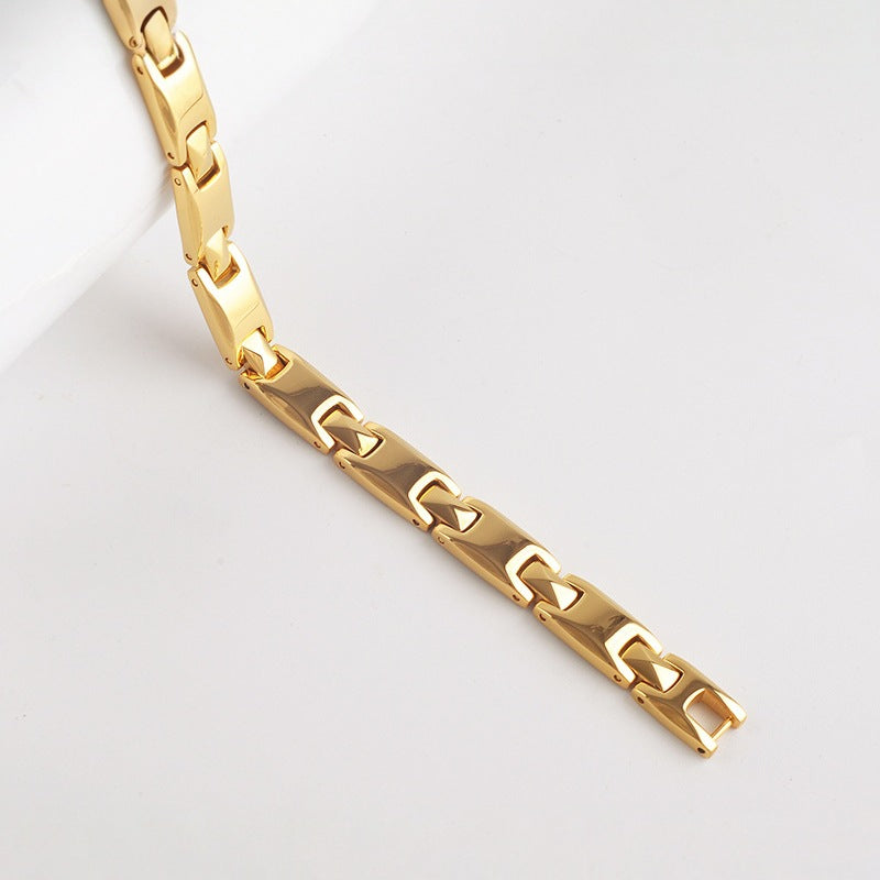 Gold Men's Titanium Steel Magnetic Bracelet with Negative Ions and Germanium Elements
