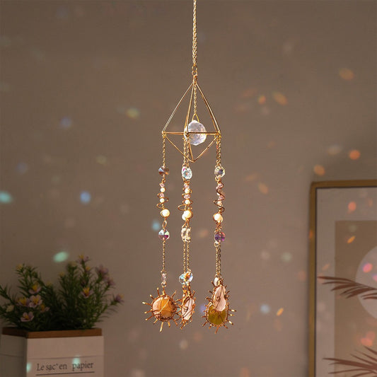 Solar Cone Faceted Crystal Suncatcher - Natural Agate & Handcrafted Prism for Light Decoration