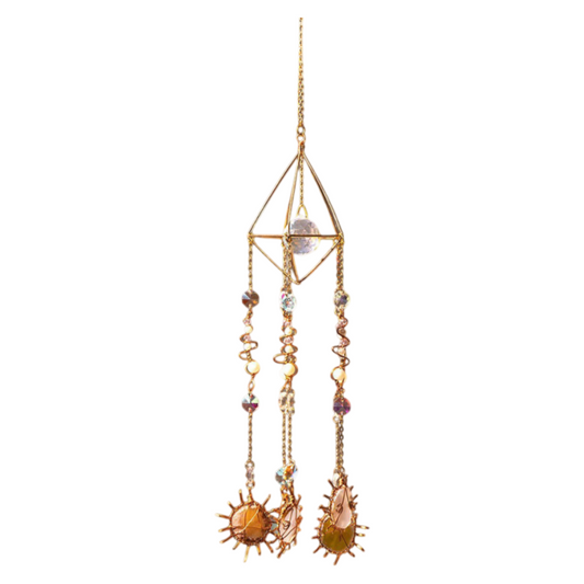 Solar Cone Faceted Crystal Suncatcher - Natural Agate & Handcrafted Prism for Light Decoration